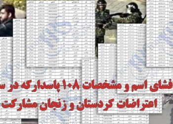 افشای اسامی و مشخصات ۱۰۸ پاسدار سرکوبگر در استان‌های کردستان و زنجان